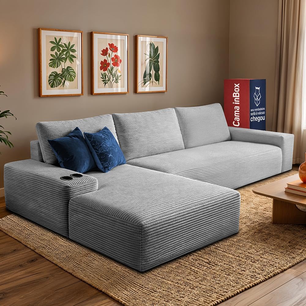 Sofá Evo 2,70m Molas Ensacadas com Chaise Lounge Esquerda Velourê